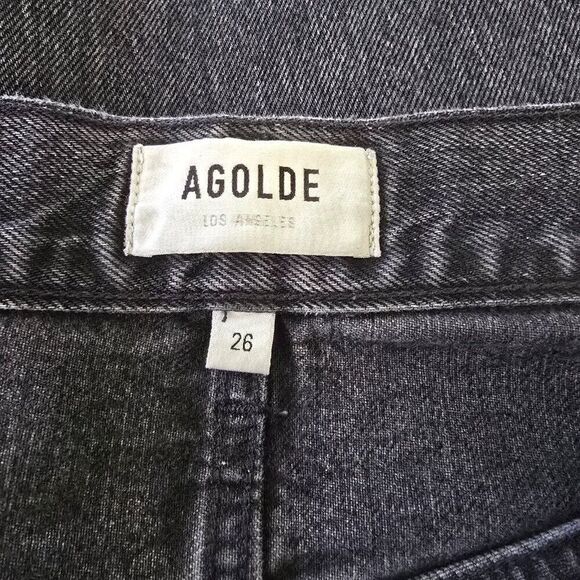 Agolde High Rise Button Fly Tapered Organic Jeans Womens Sz 26 Black Denim - Picture 10 of 12